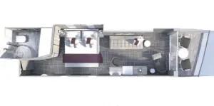 Diagram van de Celebrity Ascent Edge Sunset Veranda stateroom met aft-indeling en balkonlocatie