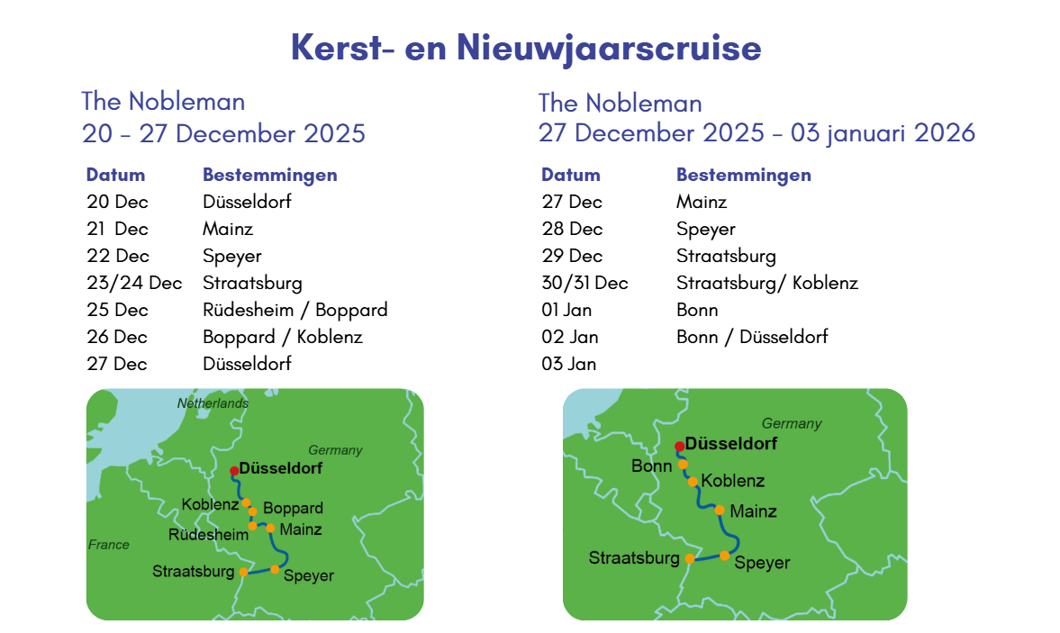 Kerstcruise 20 december 2025 The Nobleman & Nieuwjaarscruise 27 december 2025 The Nobleman