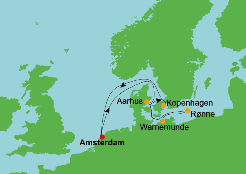 Routekaart Baltische steden & Denemarken